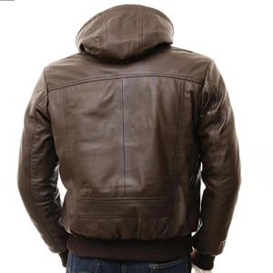 Blouson aviateur en cuir marron pour homme, style décontracté, avec poignets côtelés, en peau de mouton, coupe ajustée, vêtement d'extérieur professionnel en cuir - Product Image 3