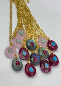 จี้สร้อยคอรูปไข่ ดีไซน์ใหม่ ทำมือ ชุบทอง 18K ประดับพลอยธรรมชาติ ของขวัญแฟชั่นสำหรับเธอ - Product Image 2