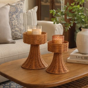 Portavelas de Ratán Hecho a Mano, Decoración Boho para Mesa, Portavelas de Mimbre para Sala de Estar, Comedor, Centro de Mesa - Product Image 6