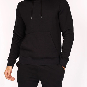 Men's Black <b>Matching</b> Tracksuit <b>Set</b> Cotton Hooded Sweatshirt And <b>Jogger</b> Pants Solid Color Casual Loungewear Sportswear - Product Image 3