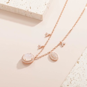 <b>Rose</b> <b>Gold</b> IGI Certified <b>Pendant</b> <b>Necklace</b> with Moissanite Charms Link Chain Unisex Romantic Everyday Wear - Product Image 1