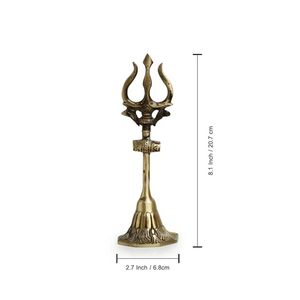 Handcrafted Brass Trishul with Damru Statue Decorative Lord Shiva Trident Idol for Home Temple Puja <b>Mandir</b> Spiritual Decor - Product Image 6