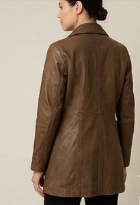Womens <b>Brown</b> Sheep Skin <b>Leather</b> <b>Jacket</b> Slim Fit Biker Style Asymmetrical Zipper ODM Stylish Winter Fashion Casual Outerwear Mod - Product Image 6
