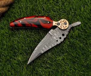Cuchillo plegable de Damasco forjado a mano, cuchillo plegable para acampar, cuchillo plegable de acero de Damasco hecho a mano con mango de resina - Product Image 3