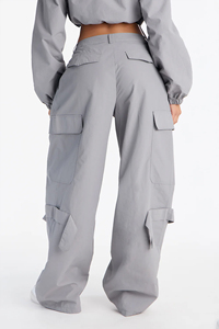 <b>Women's</b> Gray Nylon Windbreaker Tracksuit Set Loose Fit crop top <b>jacket</b> <b>Cargo</b> Pants Zipper <b>Jacket</b> summer windbreaker suit set - Product Image 2