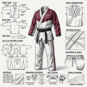 Combinaison de karaté bicolore personnalisée pour hommes, professionnelle, durable, en polycoton, séchage rapide, respirante, pour la compétition et l'entraînement en arts martiaux - Product Image 4