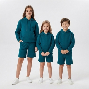 Conjunto Deportivo de Dos Piezas para Niños y Niñas, Sudadera con Capucha y Pantalones Cortos, Informal, de Algodón, con Forro Polar Suave - Product Image 1