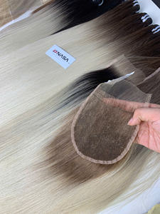 Cheveux bruts humains vietnamiens Extensions de cheveux en trame comprenant une dentelle frontale et une fermeture HD 50cm Couleur piano et ombre - Product Image 5