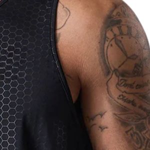 Débardeur d'entraînement noir sans manches pour homme, imprimé géométrique, séchage rapide, col rond, pour la gym et le sport - Product Image 5