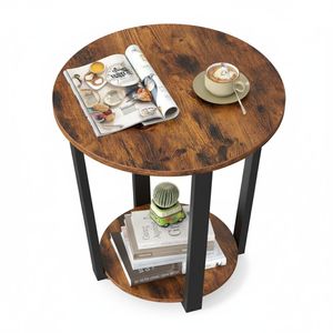 2-Tier <b>Round</b> <b>Side</b> <b>Table</b> with Storage Shelf, Industrial End <b>Table</b> for Living Room, Bedroom, Hotel, Apartment, OEM Manufacturer - Product Image 1