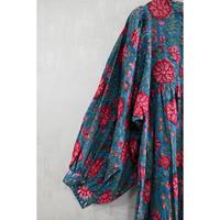 Robe d'été bohème pour femme 100 % coton, imprimée à la main, écologique, respirante, lavable, col en V, manches bouffantes, taille naturelle, coupe fleurie