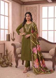 Conjunto indio-pakistaní de algodón color verde azulado con bordado, Kurti recto, pantalón y dupatta, atuendo étnico femenino para uso casual y festivo. - Product Image 6