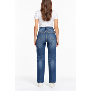 Jean en denim stretch taille haute coupe droite pour femme - Indigo, jambe large, XL, ODM, marque privée - Product Image 2