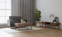 Meuble TV en bois massif de style Mid-Century Modern avec 2 tiroirs de rangement, pieds coniques, finition noyer foncé, compatible avec les téléviseurs de 50 à 54 pouces, durable, pour salon