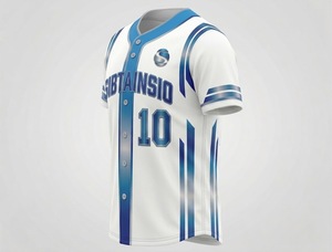Camiseta de Béisbol Sublimada Personalizada, Blanca con Rayas Azules, Cierre de Botones, Uniforme con Nombre y Número Personalizados, Ropa Deportiva - Product Image 6