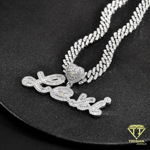 Elegante colgante de letra con diamantes de moissanita y piedras brillantes, cadena cubana, joyas de lujo estilo hip hop - Product Image 2