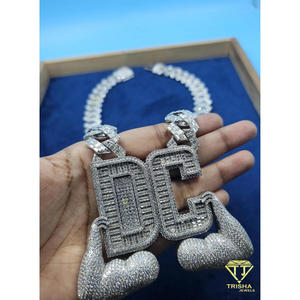 Collar con Colgante de Letra 'DC' Estilo Hip Hop, con Incrustaciones de Diamantes de Moissanita, Joyería Brillante para Regalo - Product Image 4