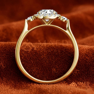 Gold Plated Round Cut Halo Engagement <b>Ring</b> Women Three Stone Side American Diamond <b>CZ</b> Wedding <b>Ring</b> Fine Jewelry - Product Image 3
