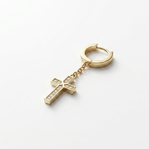 RAAMAA Boucles d'oreilles clous pendantes pour homme, plaqué or 10k/14k/18k, croix religieuse incrustée de diamants taille brillant, style Huggie, diamant surélevé - Product Image 1