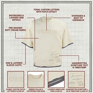 260Gsm Cotton Oversized Graphic Double-layer <b>Long</b>-<b>sleeved</b> <b>T</b>-<b>shirt</b> Distressed <b>t</b> <b>Shirts</b> for <b>Men</b> Custom - Product Image 6