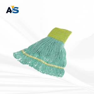 A&S Heavy Duty Aqua Green Cotton <b>Mop</b> Head with 5" Lime Green Head Band Loop End - Product Image 2