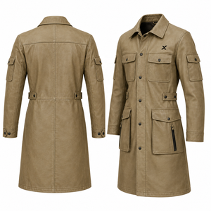 Unisex Echtleder Utility-Mantel |   Schwarz Khaki |   OEM ODM Hersteller |   Premium-Qualitätsdesign |   Lederbekleidung | - Product Image 3
