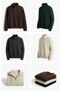 Sweat-shirt confortable pour homme, marron foncé, demi-zip, en molleton doux, col montant, pull décontracté, vêtements de sport - Product Image 2