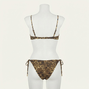 Women's <b>Leopard</b> <b>Print</b> High Cut Bikini Set Triangle Top <b>Tie</b> Side Bottoms Spandex/Polyester Stretch Eco-Friendly Quick Dry Front - Product Image 3