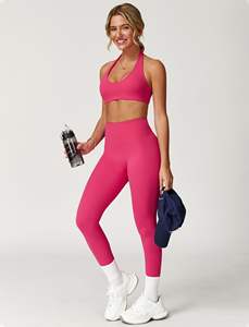 Women's Plus Size Customizable Striped Yoga Set Front Logo Seamless Activewear Anti-Wrinkle Quick Dry Breathable Leggings Bra - Product Image 5