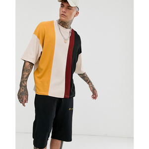 เสื้อยืดคอกลมโอเวอร์ไซส์ผู้ชาย แขนยาว แต่งขอบตัดสี สไตล์สตรีท ลายถักแบบคัลเลอร์บล็อก - Product Image 3