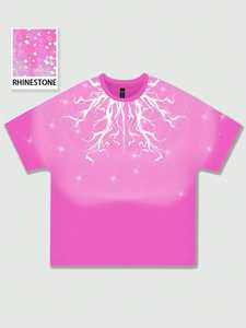 เสื้อยืดผู้ชายสีดำขนาดใหญ่พิเศษ พิมพ์ลายดาวสีชมพูวิบวับ แขนสั้น คอกลม สไตล์สตรีท ผ้าเจอร์ซีย์ - Product Image 3