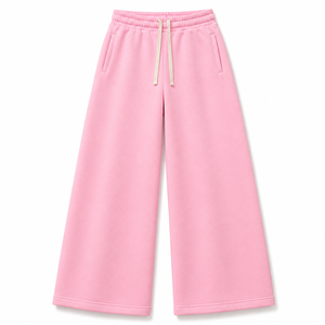 Custom Logo Winter Womens Wide Leg Sweatpants <b>Elastic</b> Drawstring <b>Waist</b> Casual Fleece 100% Cotton <b>Trousers</b> Wholesale - Product Image 1