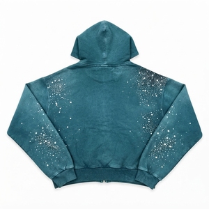 Sweat à capuche zippé OEM personnalisé en molleton de coton French Terry avec strass, effet vintage délavé et dégradé, et finition délavée à l'acide - Product Image 1