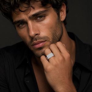 Bague chaîne pour homme en argent sterling 925 avec diamants, design pavé poli, idéale pour les fêtes et mariages, bijou raffiné - Product Image 1