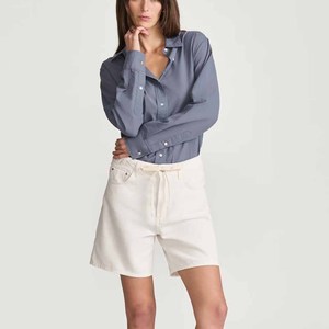 Women <b>High</b> <b>Waist</b> <b>White</b> Denim Shorts Straight Leg Regular Fit Casual Summer Style 100% Cotton Breathable Plain Dyed - Product Image 1