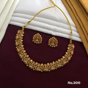 Conjunto de collar de oro antiguo estilo templo con motivos de elefante y diosa, joyería nupcial tradicional, compradores mayoristas de fábrica - Product Image 1