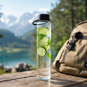 Bouteille d'eau en verre borosilicate faite à la main de 750 ml, sans plomb, réutilisable, anti-fuite, vente en gros - Product Image 5