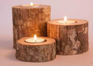 Support de bougie en bois avec bords bruts pour mariages, événements festifs et cadeaux – Support de bougie rustique artisanal pour la décoration intérieure et les tables - Product Image 2