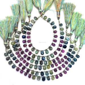 Natural Multi zafiro facetado forma de pera 6 pulgadas 7x5 a 8x6 MM cuentas de piedras preciosas hebra uso para hacer joyería pulsera collar - Product Image 1