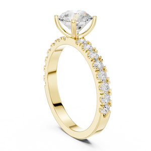 Bague de fiançailles solitaire en or jaune avec diamant taille ronde pour femme, bague pavée pour mariage, promesse ou anniversaire - Product Image 4