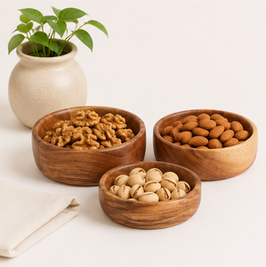 Ensemble de saladiers en bois d'acacia faits à la main, écologiques et durables, bols de service en bois pour fruits et collations, articles de cuisine en gros - Product Image 2