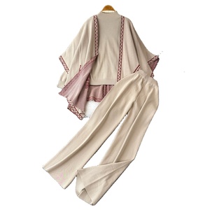 Pull-over en maille à col halter pour femme, de qualité supérieure, pour l'automne, vêtement d'extérieur, châle, veste, pantalon large - Product Image 2