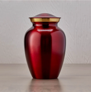 Classic Red Metal Cremation Urn Round Shape Traditional Design Sympathy Gift for Adult <b>Memorial</b> Funeral Storage Container ashes - Product Image 2