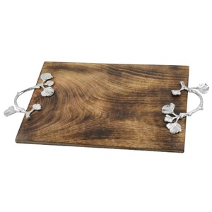 Bandeja Decorativa de Madera Rectangular con Asas Florales Doradas, Diseño Rústico, Pieza Única Hecha a Mano - Product Image 2