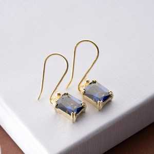 Tanzanite Drop Earrings <b>Emerald</b> Cut December Birthstone 925 Sterling Silver 14K Gold Plated Deep Blue Dangle Jewelry - Product Image 2