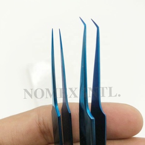 Ensemble de pinces d'extension de cils en acier inoxydable à revêtement de couleur bleu plasma pince à cils 45 degrés droite pointue antistatique - Product Image 5