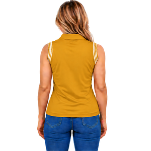 Golden Yellow Equestrian Sleeveless Patch Collar <b>Polo</b> <b>Shirt</b> for <b>Women</b> Slim Fit Horse Riding Training Top Custom Wholesale - Product Image 2