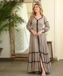 Cross-border French Niche Vintage Wave <b>Pattern</b> Stitching Lace-up Lantern Sleeve <b>Tight</b> Waist Summer Anti-Static Wear Maxi Dress - Product Image 6