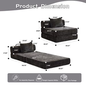 Divano Sezionale Modulare Monoposto Senza Struttura, Convertibile in Letto da Terra, Telaio a Forma Fissa Compresso, Nessun Montaggio Richiesto, in Metallo - Product Image 3