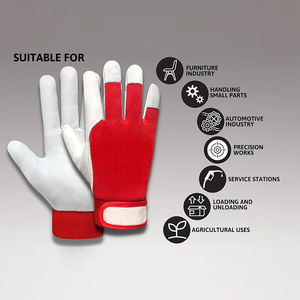 Gants de travail d'assemblage en cuir véritable pour adultes, à doigts entiers, avec manchette élastique et fermeture Velcro – Offre Spéciale - Product Image 5